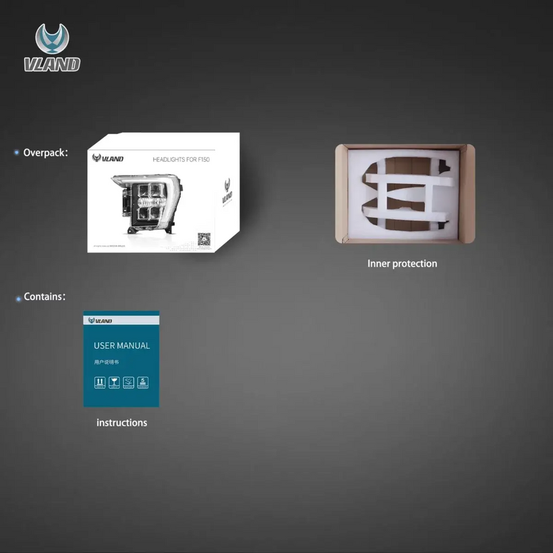 VLAND LED Reflection Bowl HeadLights for Ford F150 14th Gen 2021-2023 VLAND Factory