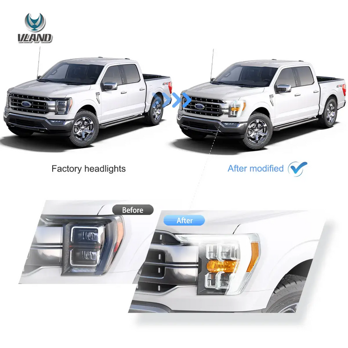 VLAND LED Reflection Bowl HeadLights for Ford F150 14th Gen 2021-2023 VLAND Factory
