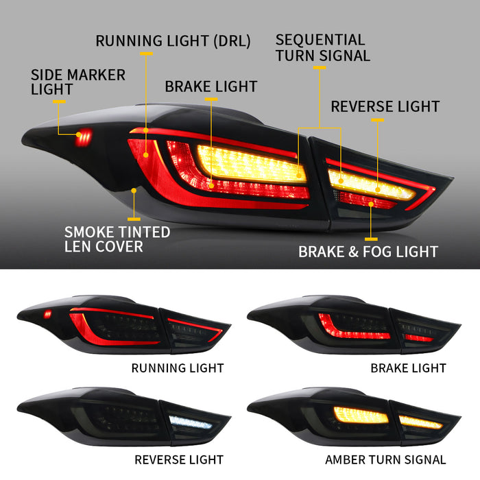 VLAND LED Tail Lights For Hyundai Elantra 2011-2016 with Sequential Indicator VLAND Factory