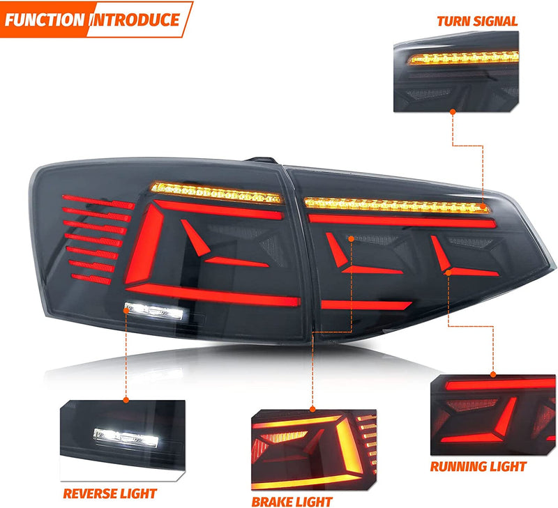 VLAND LED Tail Lights For Volkswagen Jetta 2015-2018 Rear Lamps Assembly w/Start-up Animation Sequential Indicator VLAND Factory