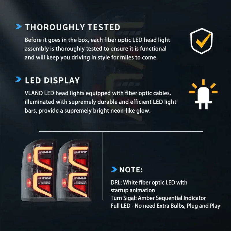 VLAND LED Tail Lights I for Chevrolet Silverado 2007-2013 1500/2500/3500 2nd Gen (Second generation) VLAND Factory