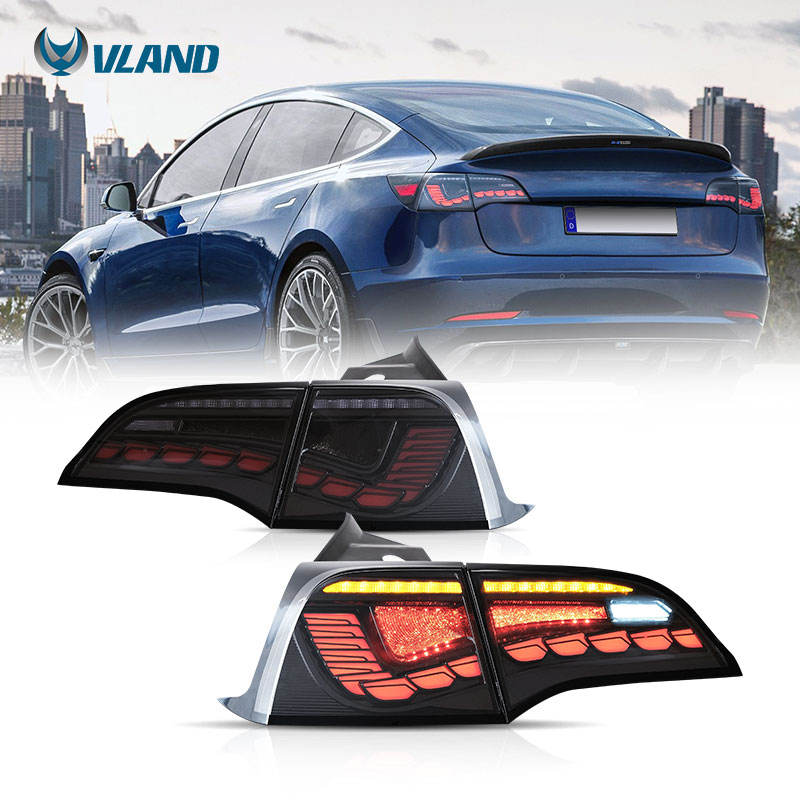 VLAND LED Tail Lights for Tesla Model 3 2007-2022 with Start Up Animation Sequential Amber Indicator (International Model) VLAND Factory