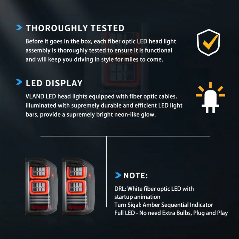 VLAND LED Taillights II for Chevrolet Silverado 1500/2500/3500 2014-2018 VLAND Factory