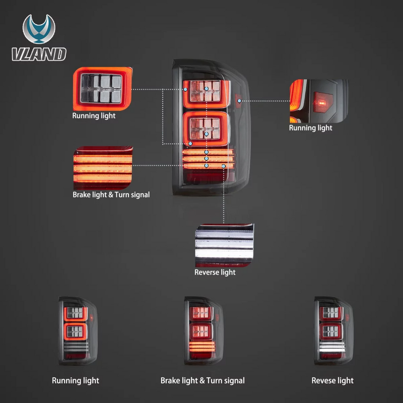 VLAND LED Taillights II for Chevrolet Silverado 1500/2500/3500 2014-2018 VLAND Factory