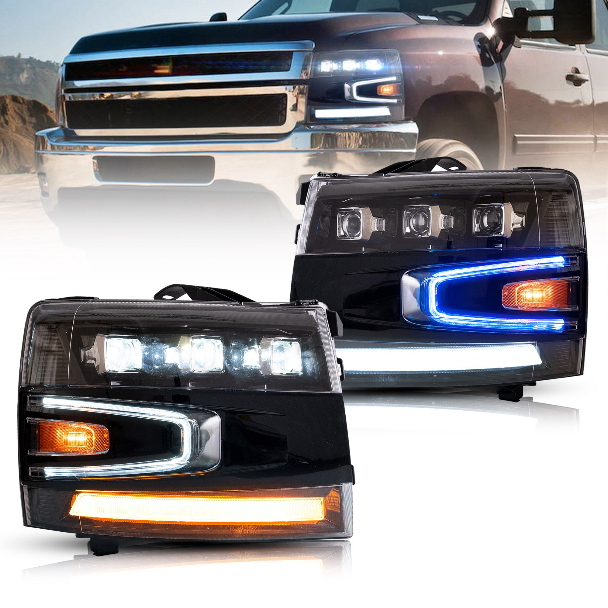 VLAND Projector LED Headlights For 2007-2013 Chevrolet Chevy Silverado ...