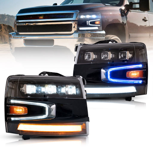 VLAND Projector LED Headlights For 2007-2013 Chevrolet Chevy Silverado 1500 / 2500HD /3500HD With Blue Breathing Lighting VLAND Factory