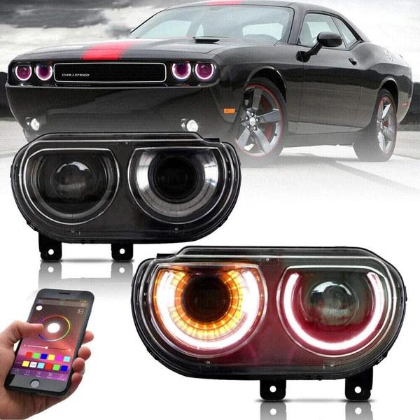 VLAND RGB Dual Beam Headlights For Dodge Challenger 2008-2014 VLAND Factory