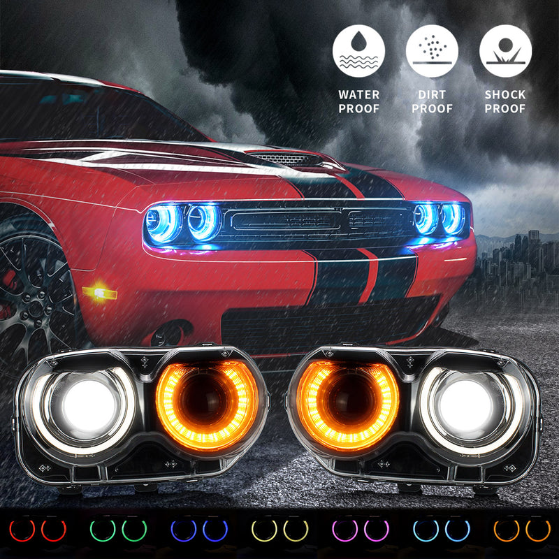 VLAND RGB Dual Beam Headlights For Dodge Challenger 2015-2020 VLAND Factory
