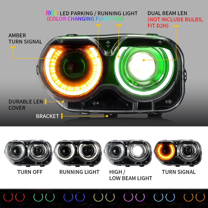VLAND RGB Dual Beam Headlights For Dodge Challenger 2015-2020 VLAND Factory