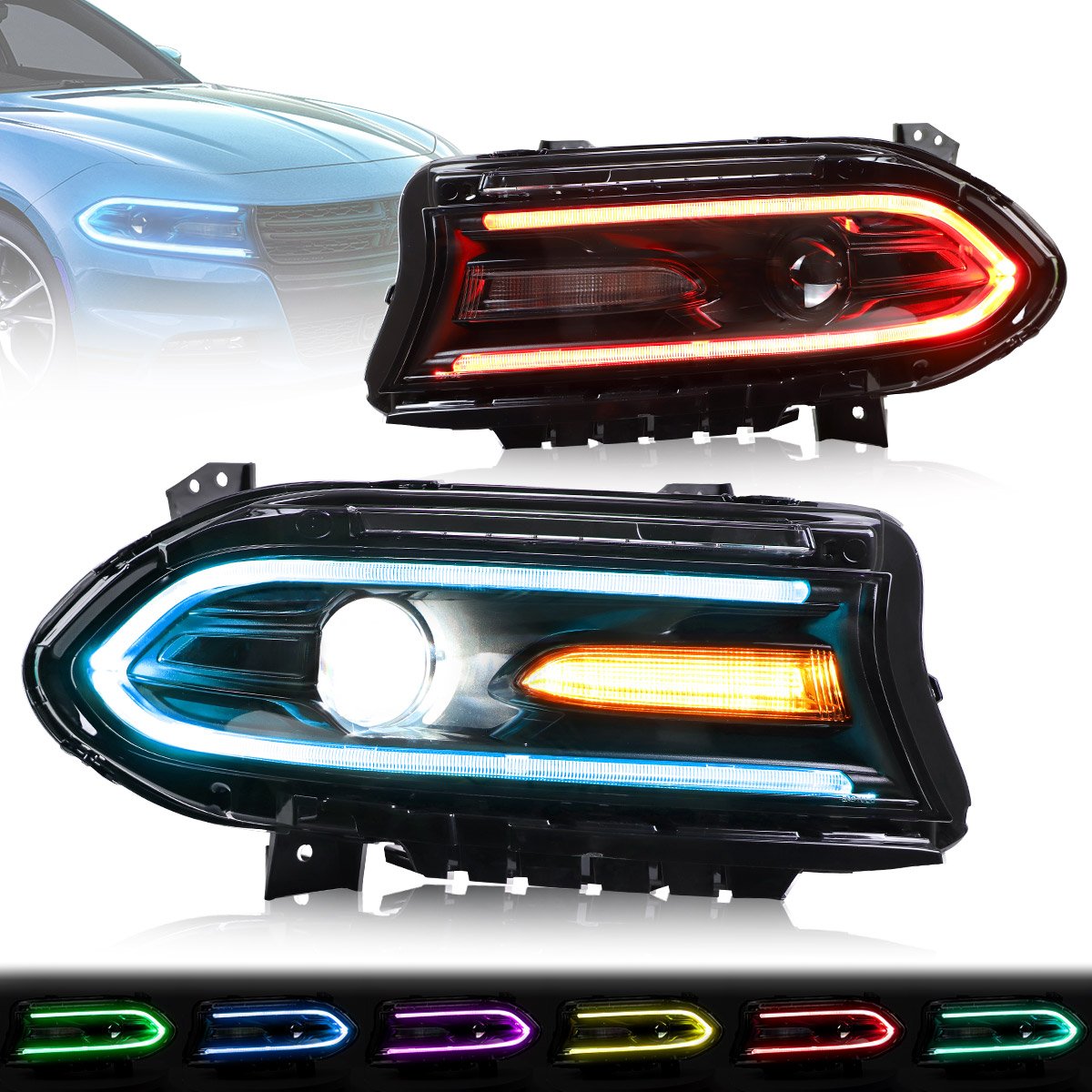 VLAND RGB Projector Headlights For Dodge Charger 2015-2021 (Dual Beam VLAND Factory VLAND RGB Projector Headlights For Dodge Charger 2015-2021 (Dual Beam VLAND Factory