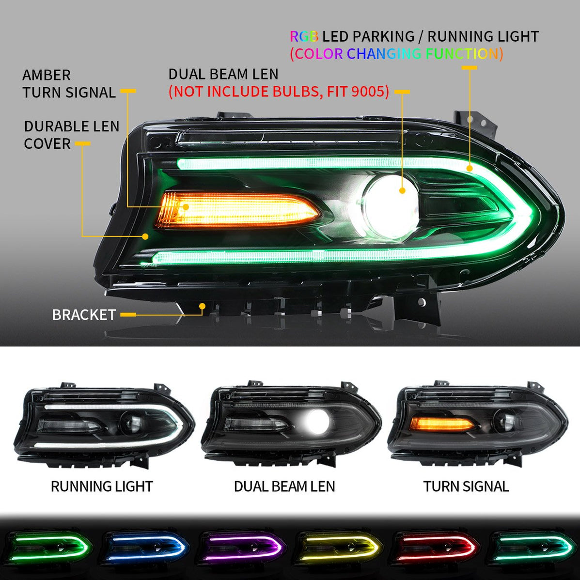 Home VLAND RGB Projector Headlights For Dodge Charger 2015-2021 (Dual ...