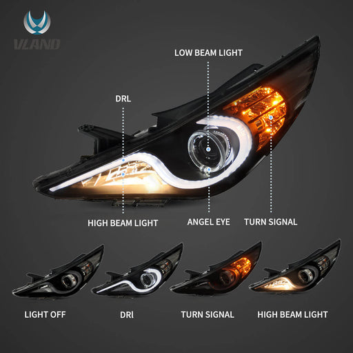 Vland Dual Beam Projector Headlights for Hyundai Sonata/i45 6th Gen (YF) 2011-2014 VLAND Factory