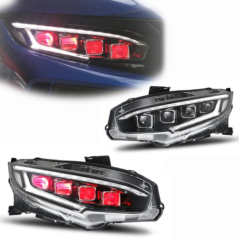 Vland Full LED Demon Eye Headlights for Honda Civic 2015-2021 (Tenth generation / 10th Gen Sedan Coupe Hatchback) VLAND Factory