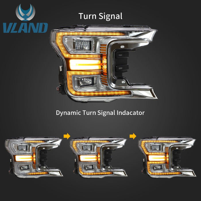 Vland Full LED Headlights for Ford F150 13th Gen Pickup 2018-2020 w/ Sequential Turn Signals （Only One Side） VLAND Factory