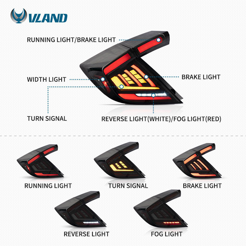 Vland Full LED Tail Lights II For Honda Civic 10th Taillights Assembly 2016-2021 VLAND Factory
