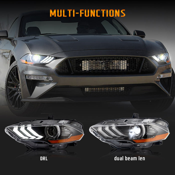 Vland LED Dual Beam Headlights For Ford Mustang 2018-2023 6th Gen Without Turn Signals(Single Side OR Complete Set) VLAND Factory