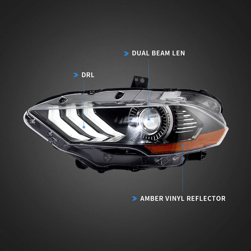 Vland LED Dual Beam Headlights For Ford Mustang 2018-2023 6th Gen Without Turn Signals(Single Side OR Complete Set) VLAND Factory
