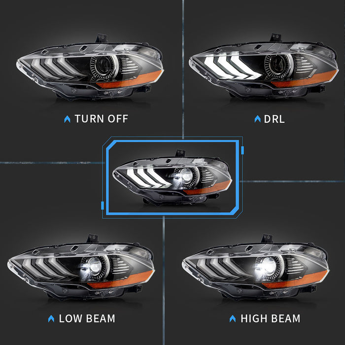 Vland LED Dual Beam Headlights For Ford Mustang 2018-2023 6th Gen Without Turn Signals(Single Side OR Complete Set) VLAND Factory