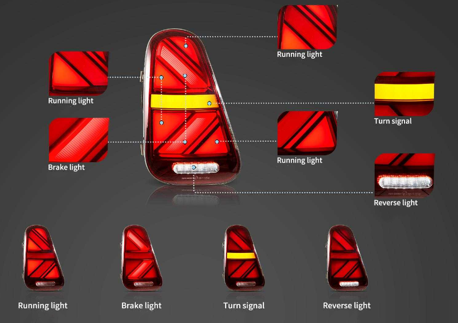 Vland LED Tail Lights for Mini R Series 1th Gen(R50 R52 R53) 2001-2006 Sequential Turn Signal With Dynamic Welcome Lighting VLAND Factory